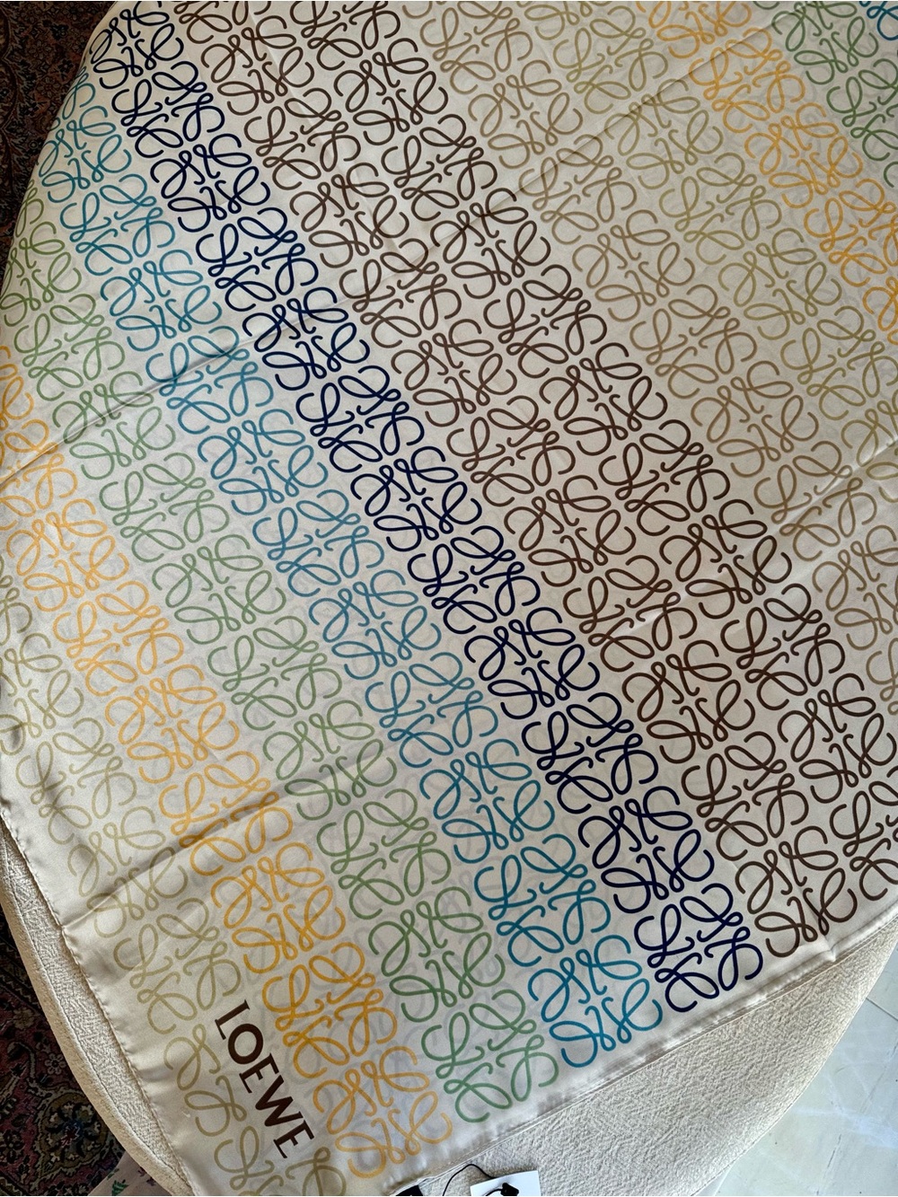 ⚜️Loewe⚜️ Cream / Off White Scarf with Multicolored Anagram Pattern - Picture 6 of 12